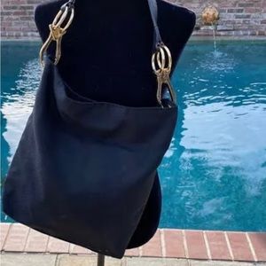 Jpk Paris 75, Black Canvas Purse, Reversible Floral Print Bag,  Hardware Gold